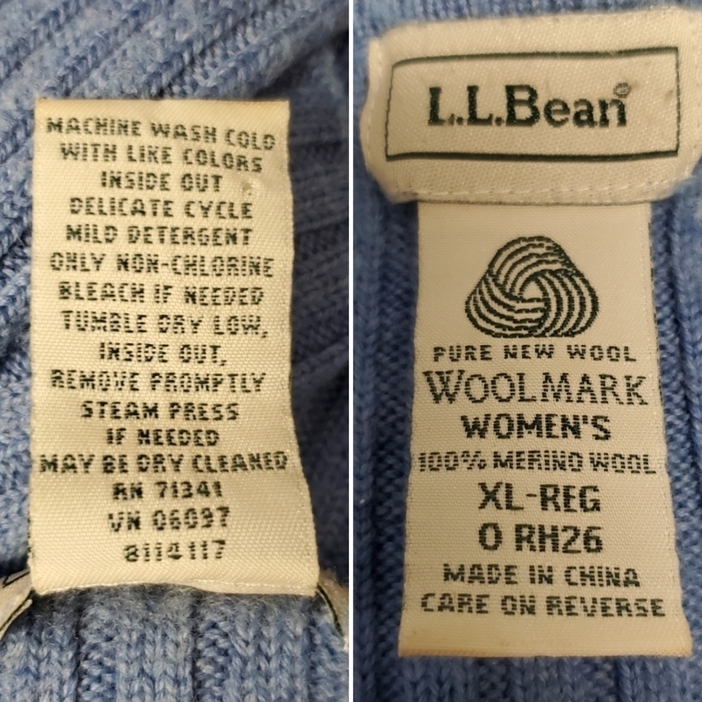 L.L.Bean Sky Baby Blue Merino Wool Ribbed Knit V Neck Relaxed Pullover Sweater - Picture 3 of 5
